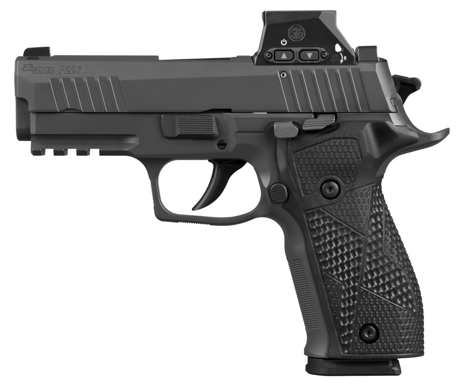 Sig Sauer 226XCA9RXSL P226X w/Optic Carry 9mm Luger 18+1 3.80" Black Bull Barrel, Matte Black DLC Stainless Steel Serrated w/Optic Slide, Black Anodized Alloy Frame w/Picatinny Rail, Black Hogue G10 G