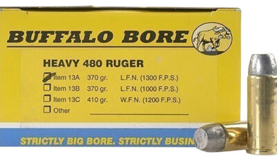 Buffalo Bore Ammunition 13A20 Heavy Strictly Business 480Ruger 370gr Lead Flat Nose 20 Per Box/12 Case