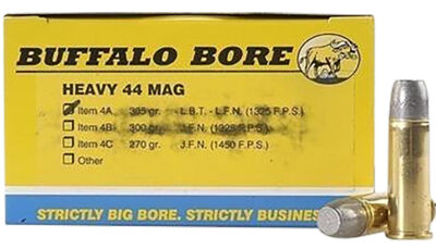 Buffalo Bore Ammunition 4A20 Heavy Strictly Business 44Rem Mag 305gr Hard Cast Lead Flat Nose 20 Per Box/12 Case