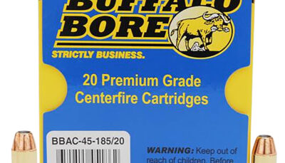 Buffalo Bore Ammunition 4518520 Personal Defense Strictly Business 45ACP +P 185gr Jacket Hollow Point 20 Per Box/12 Case