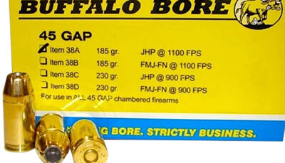 Buffalo Bore Ammunition 38A20 Personal Defense Strictly Business 45GAP 185gr Jacket Hollow Point 20 Per Box/12 Case