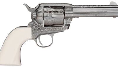 Taylors & Company 200057 1873 Cattleman Outlaw Legacy 45 Colt (LC) Caliber with 4.75" Barrel, 6rd Capacity Cylinder, Overall Nickel Engraved Finish Steel & Ivory Synthetic Grip