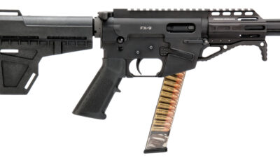 Freedom Ordnance FX9P4 FX-9  9mm Luger 31+1 4.50" Black Nitride Chromoly Steel Barrel Black Hard Coat Anodized Black KAK Shockwave Pistol Brace Black Polymer Grips Right Hand