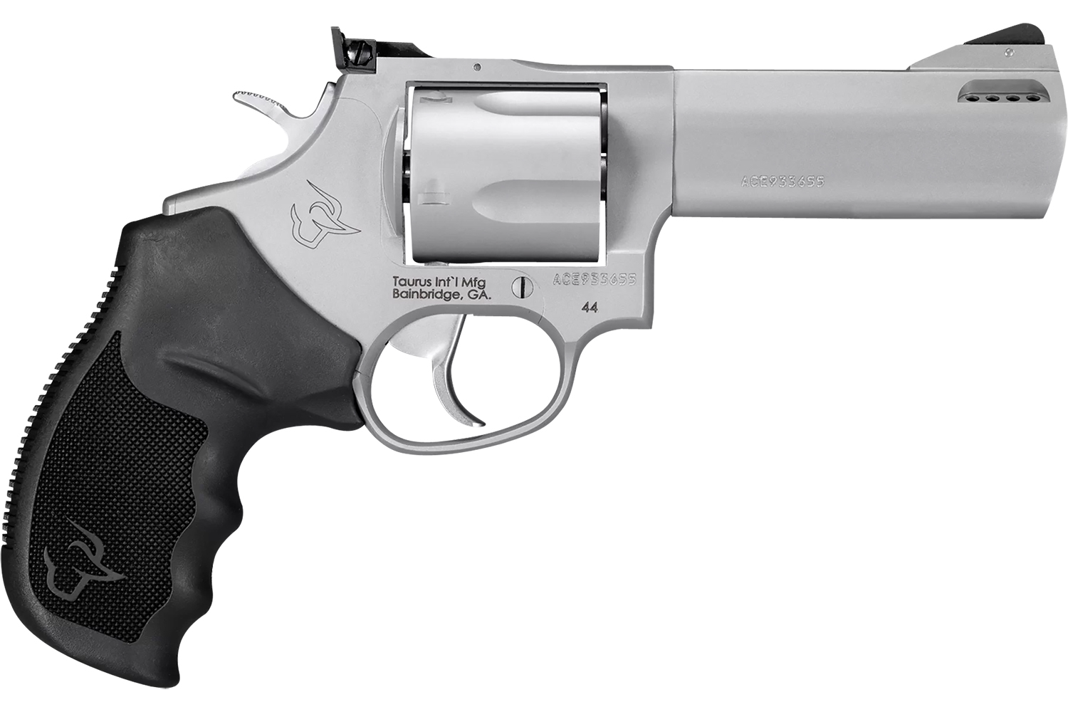 Taurus 2-440049TKR Tracker 44 Medium 44 Rem Mag 5 Shot 4" Matte Stainless Steel Ported Barrel, Cylinder & Frame, Black Ribber Grip, Transfer Bar Safety, Exposed Hammer