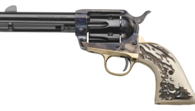 Taylors & Company 200071 1873 Cattleman 357 Mag Caliber with 4.75" Blued Finish Barrel, 6rd Capacity Blued Finish Cylinder, Color Case Hardened Finish Steel Frame & Imitation Stag Grip