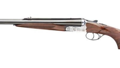 Rizzini USA 7001416 Rhino Express Full Size 416 Rigby 2rd 23" Gloss Blued Steel Barrel, Coin Anodized Silver Engraved Steel Receiver, Oiled Turkish Walnut Fixed w/Pistol Grip Wood Stock, Ambidextrous