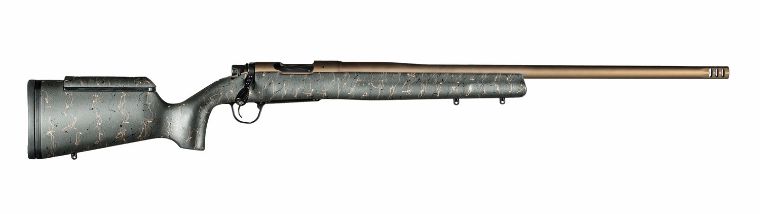 Christensen Arms 8010201000 Mesa Long Range 28 Nosler 3+1 26" Threaded Barrel, Burnt Bronze Cerakote, Green with Black/Tan Webbing Stock