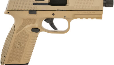 FN 66101384 545 Tactical 45 ACP 15+1/18+1, 4.71" Black Target Crown/Threaded Steel Barrel, Flat Dark Earth PVD Optic Cut/Serrated Steel Slide & Polymer Frame w/Picatinny Rail, Ambidextrous