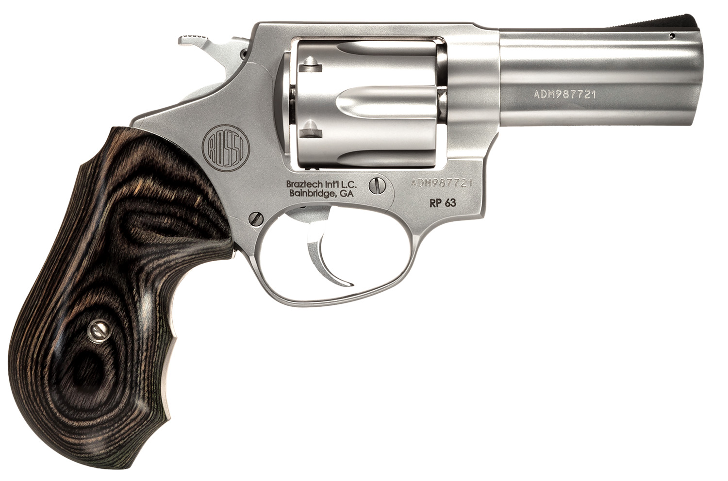 Rossi 2-RP639WD1 RP63 Small Frame 357 Mag 6rd 3" Stainless Steel Barrel, Cylinder & Frame Black/Gray Laminate Grip, Hammer Block Safety, Exposed Hammer