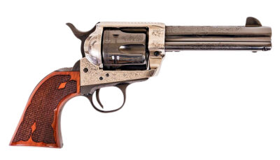Cimarron PP400LSFW Frontier 357 Mag 6 Shot 4.75" Blued Barrel, Blued Cylinder, Old Silver Engraved Frame, Checkered Walnut Grip