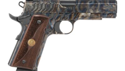 Dickinson LLC DCKSN45FS 1911 Premium Fireball 45 ACP 9+1 5" Black Steel Barrel, Fireball Serrated Aluminum Slide, Fireball Steel Frame, Wood Grip