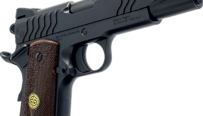 Dickinson LLC DCKSN45BS 1911 Adam 45 ACP 8+1 5" Black Steel Barrel, Shiny Black Serrated Aluminum Slide & Steel Frame, Wood Grip