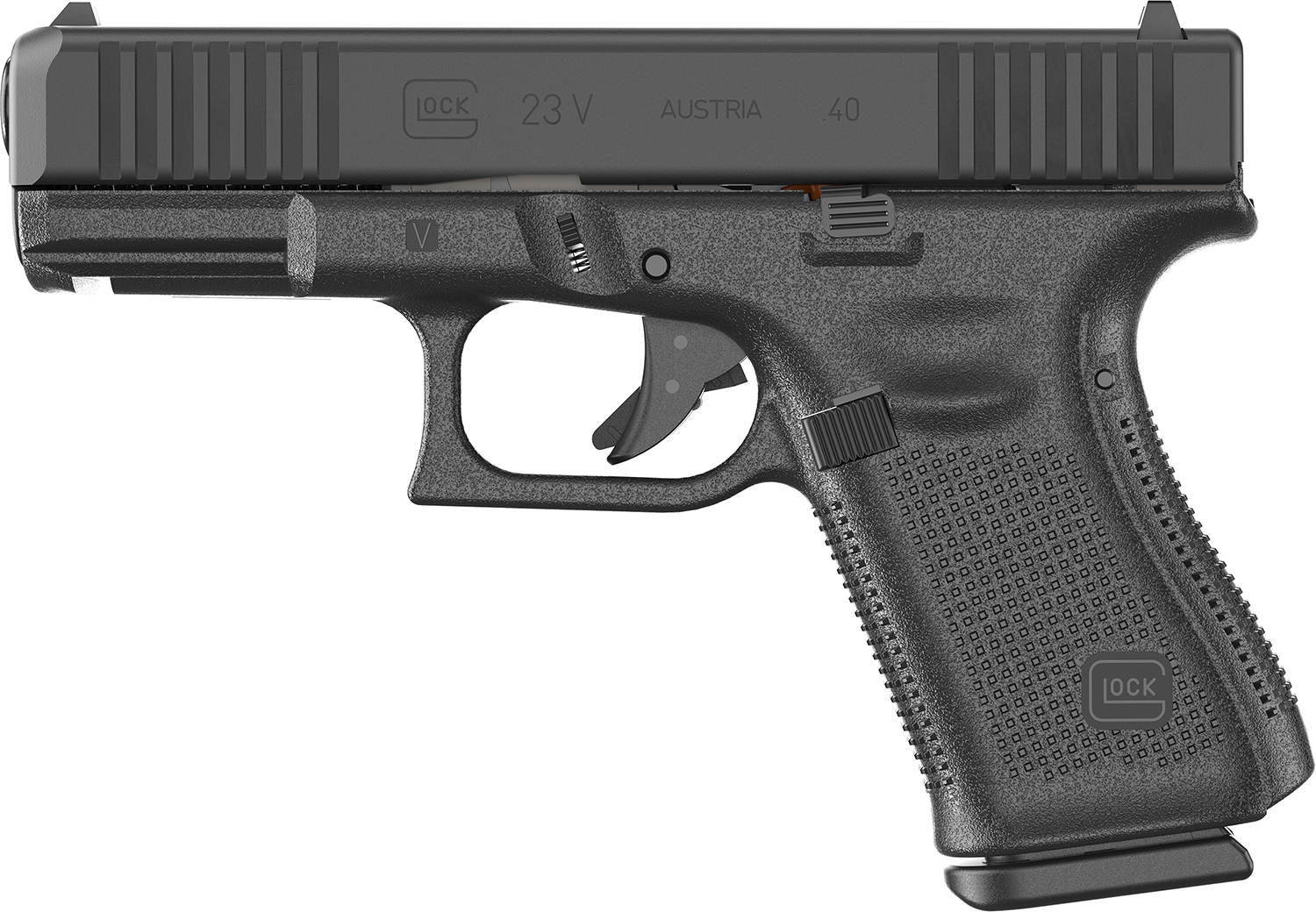 Glock PV2350203 G23 V 40 S&W 13+1 4.02" Black GMB Barrel, Black nDLC Steel Serrated Slide, Black Polymer Frame w/Accessory Rail, Interchangeable Backstrap Grip, Ambidextrous