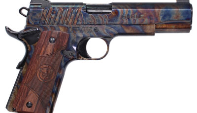 Iver Johnson Arms EAGLECC Eagle Gen2 CC Government 45 ACP 8+1 5" Polished Black PVD Crowned Barrel, Color Case Hardened Steel Serrated Slide & Steel Frame w/Beavertail, Dymondwood Engraved w/Logo Grip