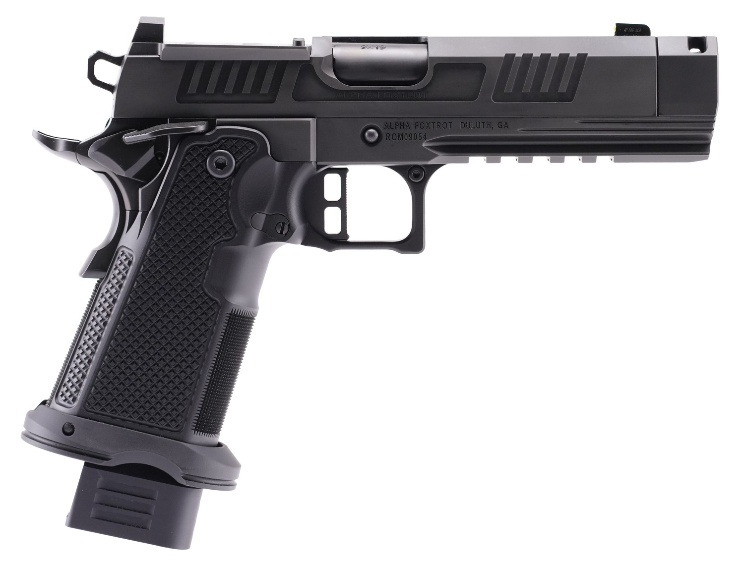 Alpha Foxtrot AA47X1CIG-XDBK19 AF1911 Romulus 9mm Luger 20+1 4.25" Black DLC Stainless Steel Threaded Compensated Barrel, Optic Ready/Serrated Slide & Frame w/Beavertail & Picatinny Rail, Aluminum Gri
