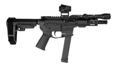 Shark Coast Tactical MNPCC00672 Midnight Bundle 9mm Luger 30+1 5" Threaded Barrel, Aluminum Receiver w/Picatinny Rail. M-LOK Handguard, Polymer SB Tactical SBA3 Brace, Vortex Crossfire Red Dot, Stream