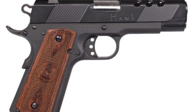 Iver Johnson Arms HAWK45P Hawk Commander 45 ACP 8+1 4.25" Black Ported Barrel, Matte Black Steel Ported/Serrated Slide, Matte Black Steel Frame w/Beavertail, Checkered Double Diamond Walnut Grip, Righ