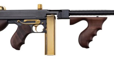 Auto-Ordnance T1ABTG 1927A-1 Deluxe Special Edition Carbine 45 ACP 20+1 18" Black Compensated Barrel, Black Steel w/Titanium Gold Appointments Receiver, American Walnut Furniture, Gold Plated Buttplat