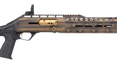 Panzer Arms PAEG240TSBBUSFC 240 12 Gauge Semi-Auto 3" 5+1 18.50" Black Ported Barrel, Black & Bronze US Flag Cerakote w/Gold Accents Aluminum Receiver w/Picatinny Rail, Black Skeleton Stock w/Pistol G