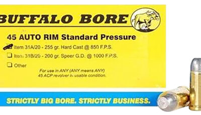 Buffalo Bore Ammunition 31A20 Standard Pressure Strictly Business 45Auto Rim 255gr Hard Cast Flat Nose 20 Per Box/12 Case