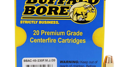 Buffalo Bore Ammunition 45230FMJ20 Personal Defense Strictly Business 45ACP +P 230gr Full Metal Jacket Flat Nose 20 Per Box/12 Case