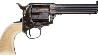Taylors & Company 555127 Marshal 45 Colt (LC) Caliber with 5.50" Blued Finish Barrel, 6rd Capacity Blued Finish Cylinder, Color Case Hardened Finish Steel Frame & Checkered White Grip