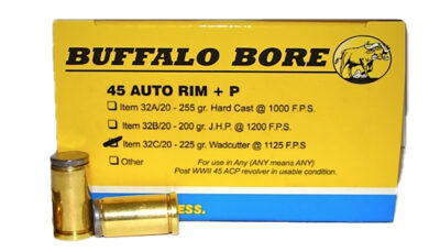 Buffalo Bore Ammunition 32C20 Personal Defense Strictly Business 45Auto Rim +P 225gr Wadcutter 20 Per Box/12 Case