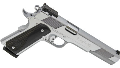 Iver Johnson Arms EAGLEXLC45 Eagle XL  45 ACP 8+1 6" Steel Barrel, Bright Chrome High Polished Long/Serrated Steel Slide & Frame w/Beavertail, Diamondwood Walnut w/Integrated Logo Grip, Right Hand