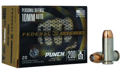 Federal PD10P1 Punch Personal Defense 10mmAuto 200gr Jacketed Hollow Point 20 Per Box/10 Case