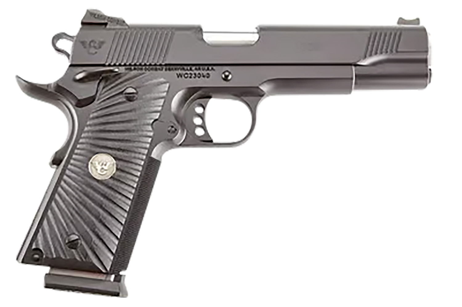 Wilson Combat CQBFS45A CQB Full Size Frame 45 ACP 8+1 5" Match Grade Barrel, Black Serrated Carbon Steel Slide, Black Armor-Tuff Carbon Steel Frame w/Beavertail, Black G10 Starburst Grip