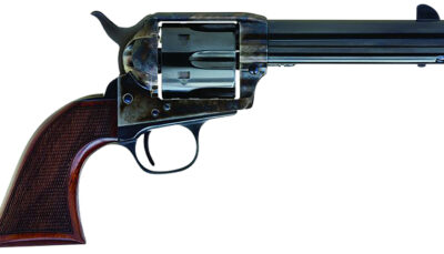 Cimarron AR400 Arizona Ranger 357 Mag 6 Shot, 4.75" Blue w/Engraved "Arizona Ranger" Steel Barrel, Blued Cylinder, Color Case Hardened Steel Frame, Checkered Walnut Grip, Exposed Hammer