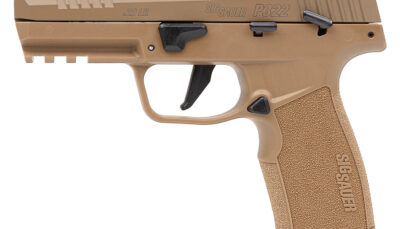 Sig Sauer 322CCAS P322 Compact Frame 22 LR 20+1 4" Black Threaded Barrel, Coyote Tan Cerakote Optic Ready/Serrated Slide, Coyote Tan Polymer Frame w/Picatinny Rail, Polymer Grip, Ambidextrous