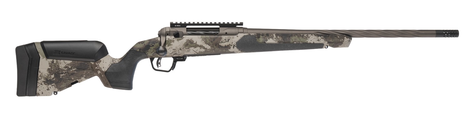 Savage Arms 32570 110 Core Hunter Pro 243 Win 3+1 20" Spiral Fluted Barrel, Savage Woodland Camo AccuStock w/AccuFit V2 Synthetic Stock, Right Hand