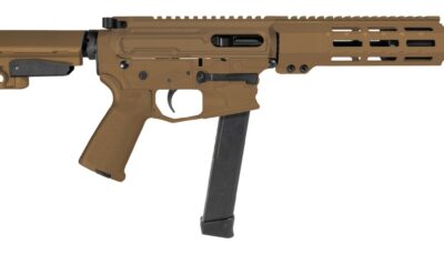 Shark Coast Tactical SCC06735SPFDE9 Sneeky Pete 9mm Luger 30+1 5.50" Black Melonite Threaded Barrel, Flat Dark Earth Cerakote Receiver, SB Tactical SBA3 Brace