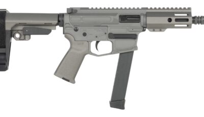 Shark Coast Tactical SCC06780SP9NGY Sneeky Pete 9mm Luger 30+1 5.50" Black Melonite Threaded Barrel, Gray Cerakote Receiver, SB Tactical SBA3 Brace