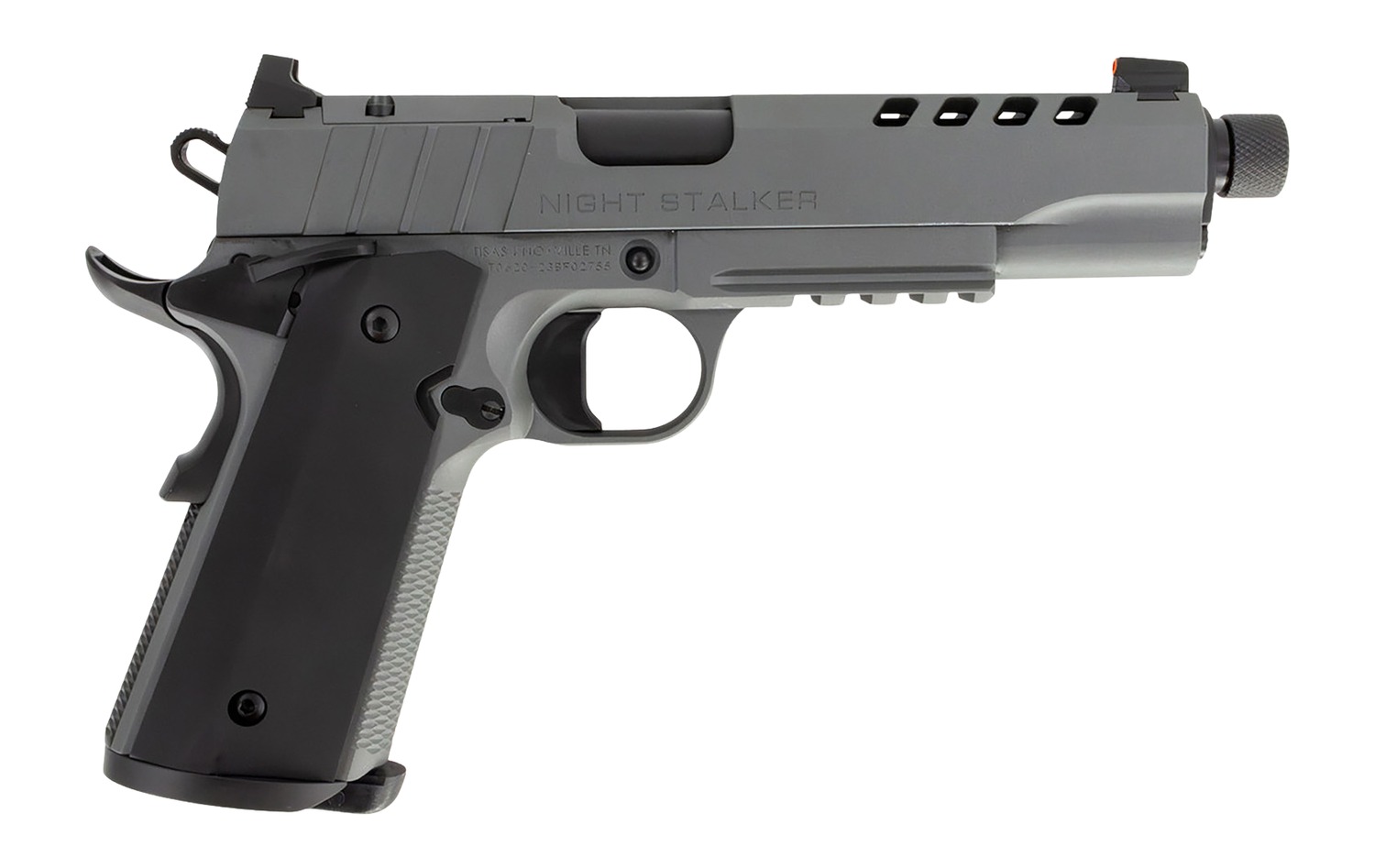 Tisas Arms 10100558 1911 Night Stalker SF 10mm Auto 8+1 5.11" Black Threaded Barrel, Gray Cerakote Carbon Steel Lightening Cut/Serrated Slide, Gray Cerakote Carbon Steel Frame w/Beavertail & Picatinny