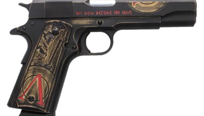 Tisas Arms 10100518AA1 1911 Spartan Full Size 45 ACP 7+1 5" Distressed Multi-Color Cerakote Serrated Slide & Carbon Steel Frame w/Beavertail, Aluminum Cerakote w/Engraving Grip