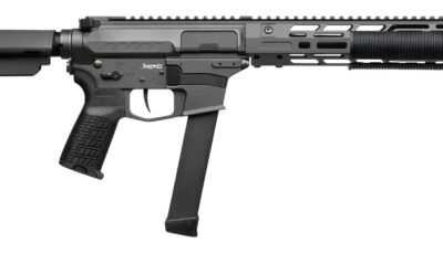 CMMG 99A6832-TNG Zeroed Banshee MkGs 9mm Luger 33+1 6.50" Black Nitride Threaded Barrel, Tungsten Cerakote Aluminum Receiver w/Picatinny Rail, M-LOK Handguard, Black Polymer CMMG RipBrace, CMMG Zeroed