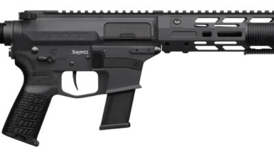CMMG 45AEA70-AB Zeroed Banshee MkG 45 ACP 13+1 6.50" Black Nitride Threaded Barrel, Black Armor Cerakote Aluminum Receiver w/Picatinny Rail, M-LOK Handguard, Black Polymer CMMG RipBrace, CMMG Zeroed G