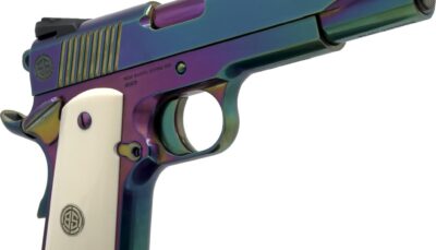 Dickinson LLC DKSN45RBB Adam 1911 Rainbow Full Size 45 ACP 8+1 5" Polished Rainbow PVD Steel B Serrations Slide, Rainbow PVD Steel Frame w/Beavertail