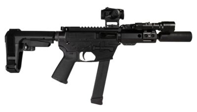 Shark Coast Tactical SCC8110CABLK-S Creepy Andrew 9mm Luger 30+1 Aluminum Receiver Picatinny Rail Receiver Black Polymer SB Tactical SBA3 Brace