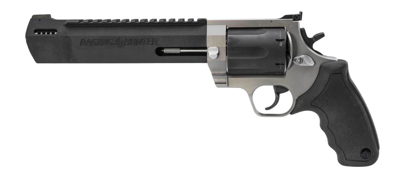 Taurus 2-35085RH Raging Hunter 350 Legend 6 Shot 8.38" Matte Black Barrel w/Picatinny Rail, Matte Black Oxide Cylinder, Matte Stainless Steel Frame w/Picatinny Rail, Transfer Bar Safety