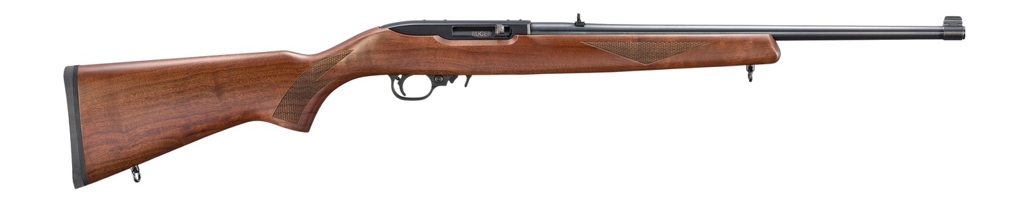 Ruger 32015 10/22 22LR 10+1 18.50" Satin Black Threaded Barrel Satin Black Alloy Steel Receiver Scope Base Adapter Receiver Fixed Wood Stock