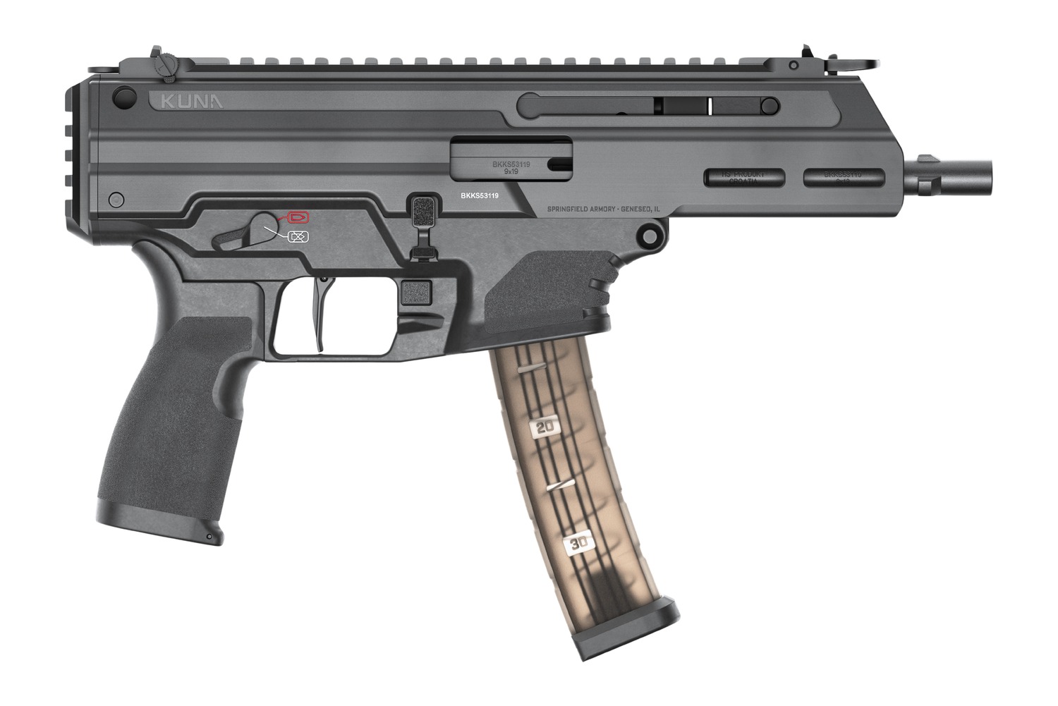 Springfield Armory KN9069BTL Kuna Tri-Lug 9mm Luger 30+1 6.13" Threaded Barrel, Black Aluminum/Polymer Receiver w/Picatinny Rail Receiver, M-LOK Handguard, Rear Picatinny Rail, Black Polymer Grip