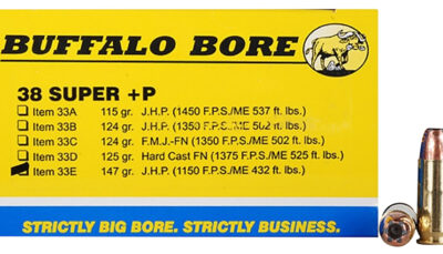 Buffalo Bore Ammunition 33E20 Personal Defense Strictly Business 38Super +P 147gr Jacket Hollow Point 20 Per Box/12 Case