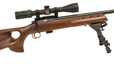 Crickett KSA20030 Model 722 Varmint Package Youth 22 LR 7+1 20" Blued Bull Barrel, Blued Steel Receiver, Fixed Thumbhole Walnut Stock, Includes Simmons 3-9x40mm Scope, Bipod, Case & Scope Rings