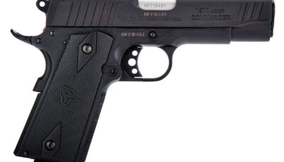 Taurus 1-191101COM 1911 Commander 45 ACP Caliber with 4.20" Barrel, 8+1 Capacity, Overall Matte Black Finish Steel, Beavertail Frame, Serrated Slide & Checkered Polymer Grip Includes Magazine