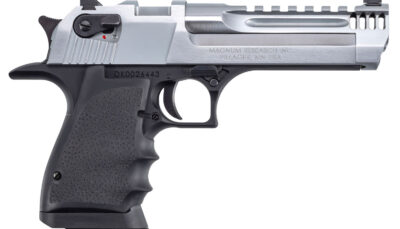 Magnum Research DE357L5BC Desert Eagle L5 357 Mag 5" with Muzzle Brake 9+1 Black Hardcoat Anodized Aluminum Frame Brushed Chrome Carbon Steel Slide Black Hogue Wraparound Rubber Grip