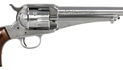 Taylors & Company 550389 1875 Army Outlaw 45 Colt (LC) Caliber with 7.50" Barrel, 6rd Capacity Cylinder, Overall White Engraved Finish Steel & Walnut Grip