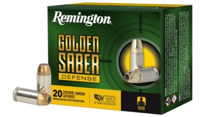 Remington Ammunition 27609 Golden Saber Defense 45ACP 185gr Brass Jacketed Hollow Point 20 Per Box/25 Case